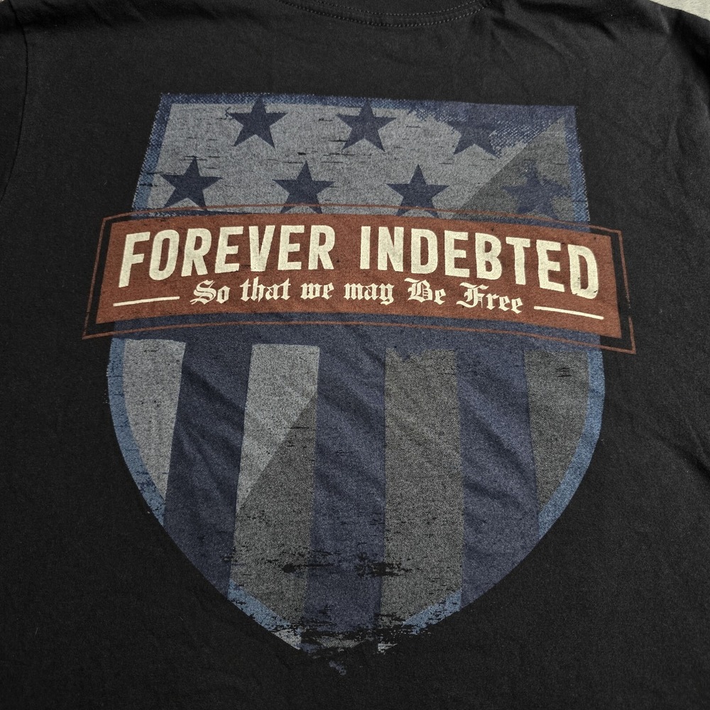 Nine Line Black Graphic T-Shirt Mens XL Forever In Debted So That We May Be Free